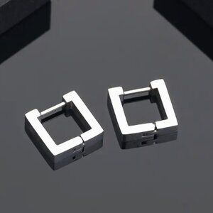 Silver Stainless Steel Square Hoops - New - Clicker back closure